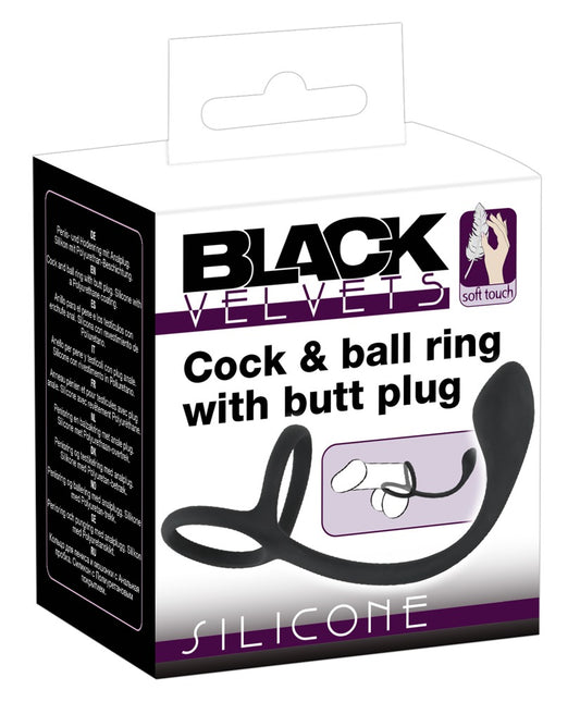 Black Velvets - Penis-/Hodenring mit Plug - 3-in-1 Intensiv-Stimulation