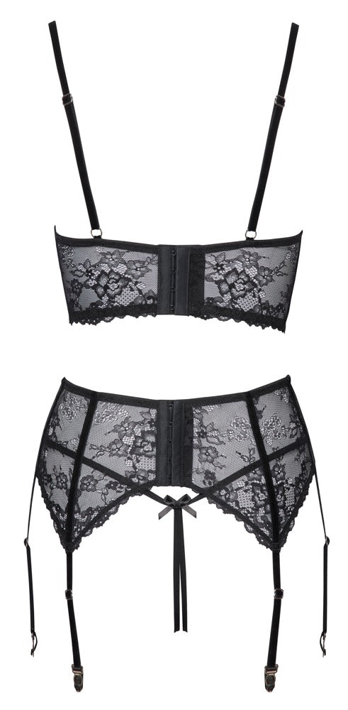 Cottelli - Longline-Hebe, Strapsgürtel & String ouvert im Set
