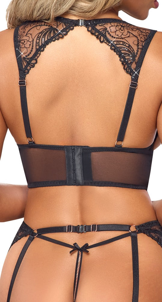 Abierta Fina - BH-Top, Strapsgürtel & String ouvert im Set