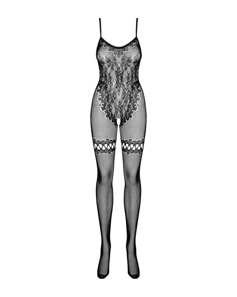 Bodystocking ouvert mit floralem Motiv