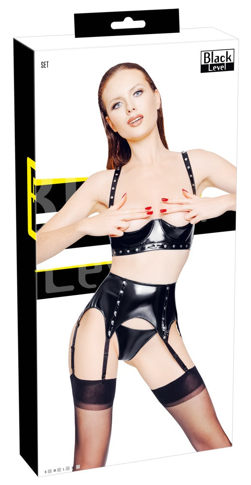 Black Level - Lackdessous-Set - 3-teiliges Set mit Nieten