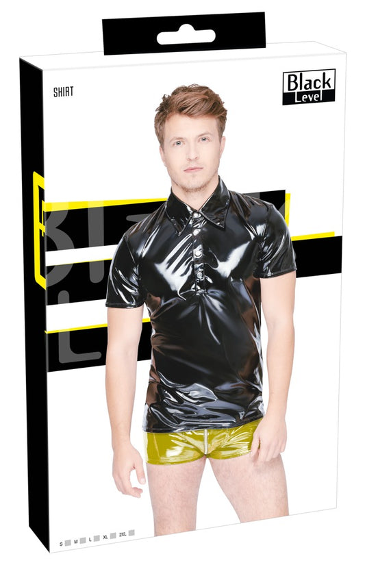 Black Level - Lackpoloshirt - körperbetontes Polo im Glanzlook