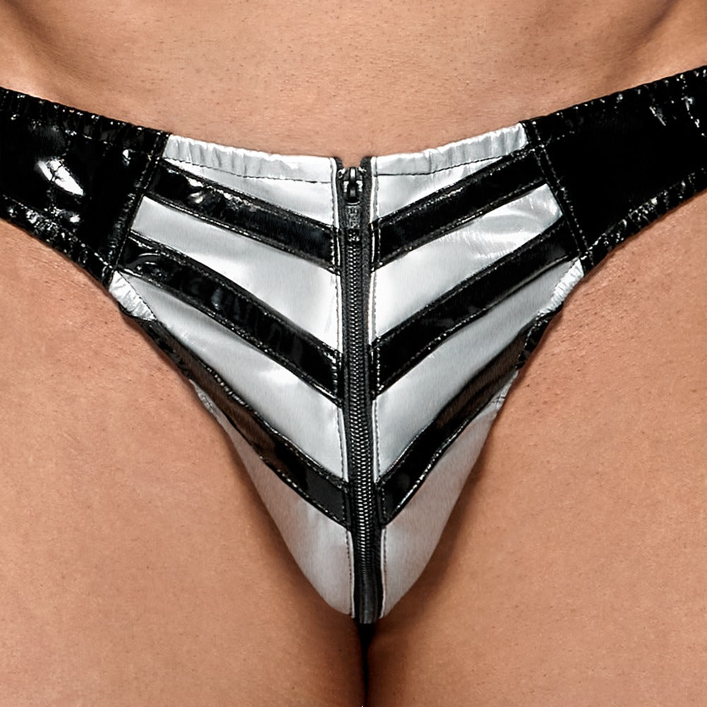 Black Level - Lackslip - Slip mit Streifen-Front und Zipper