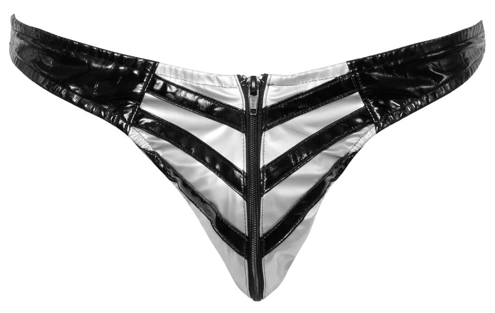 Black Level - Lackslip - Slip mit Streifen-Front und Zipper