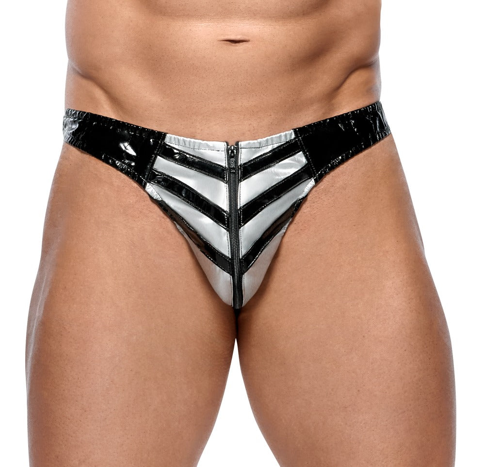 Black Level - Lackslip - Slip mit Streifen-Front und Zipper