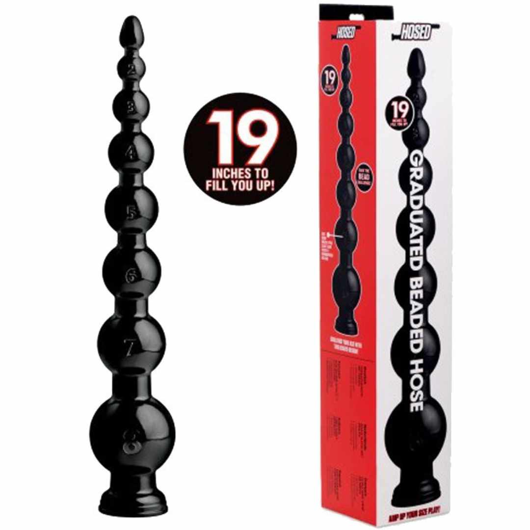 HOSED Graduated Bead Anal Snake 19' Dildo black