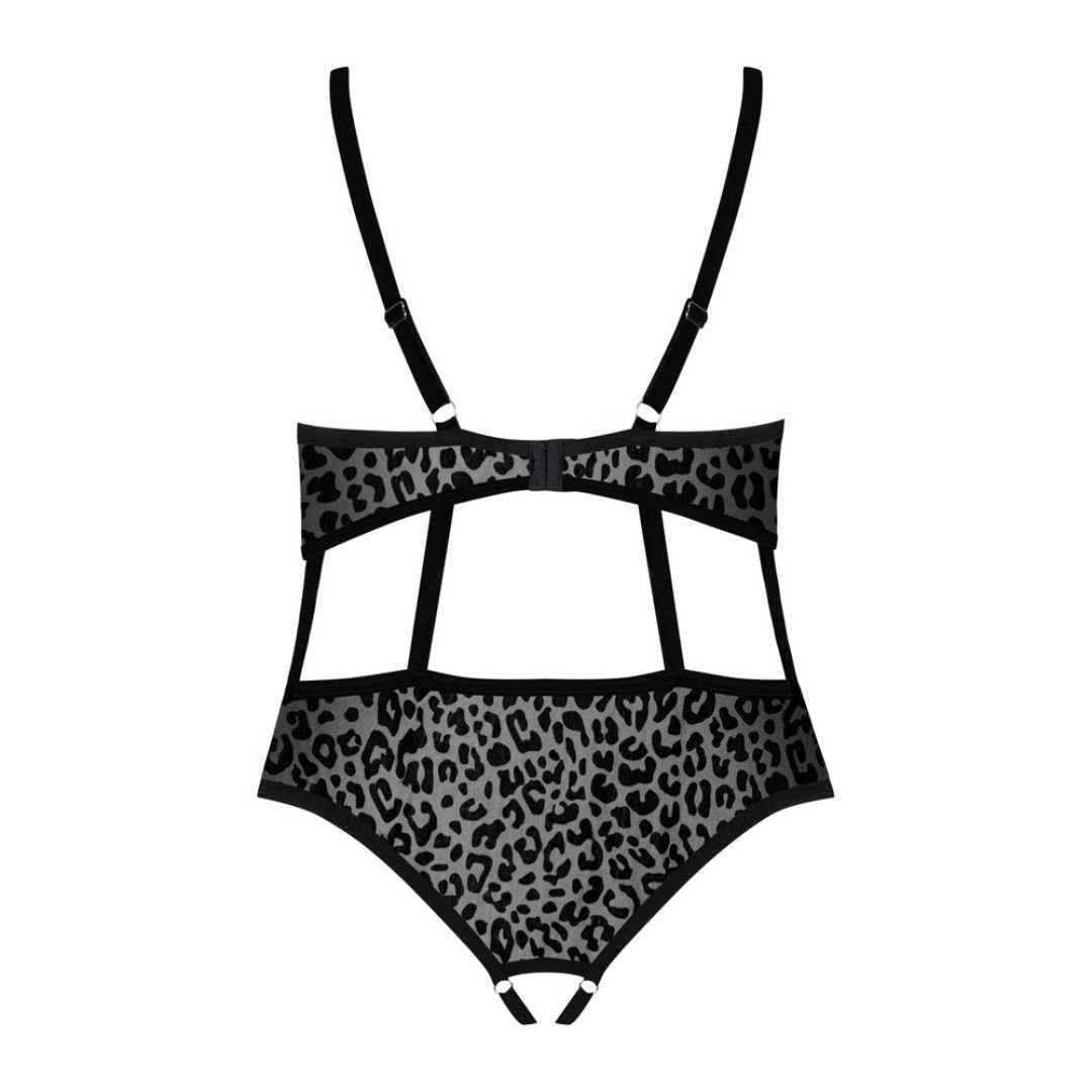 Body ouvert „Jagueria“ im transparenten Leo-Look