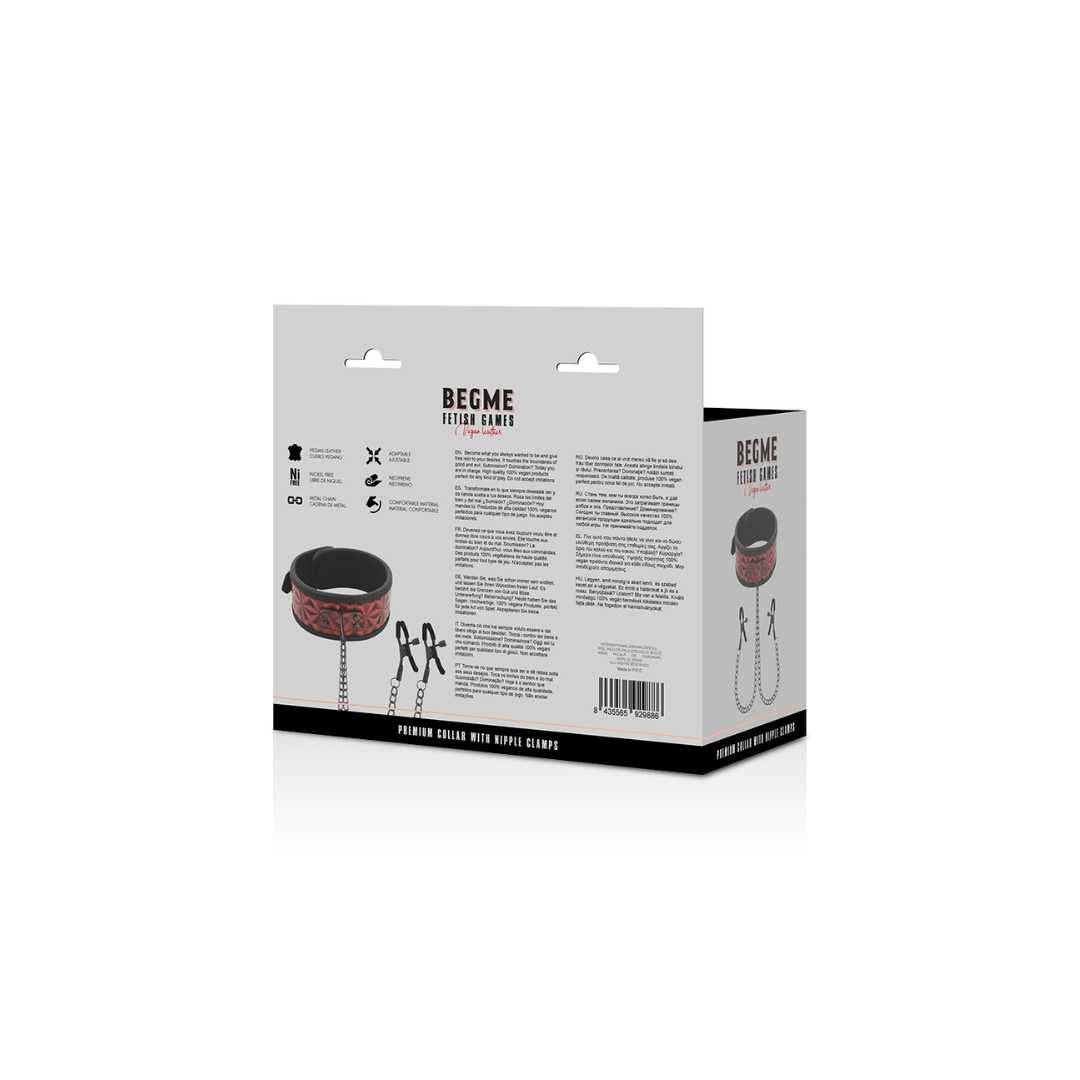Rotes Halsband mit Nippelklemmen
