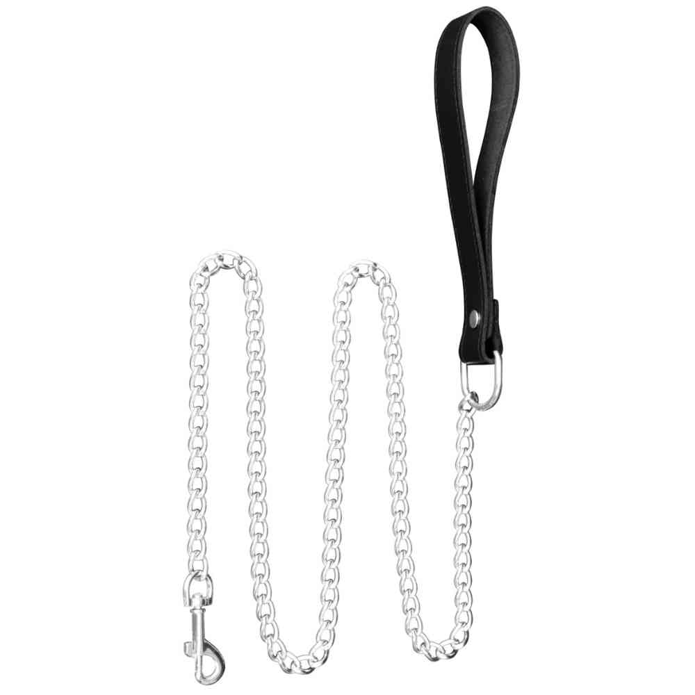 Kettenleine mit Lederhandlauf schwarz