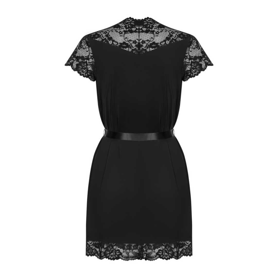 Kimono mit Bindegürtel aus seidigem Satin mit Spitzensäumen