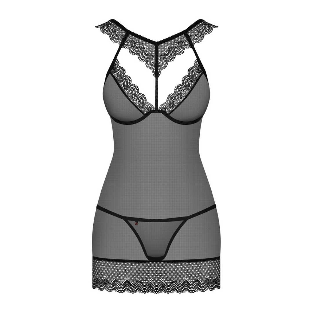 Chemise mit Spitzenkragen & Tanga