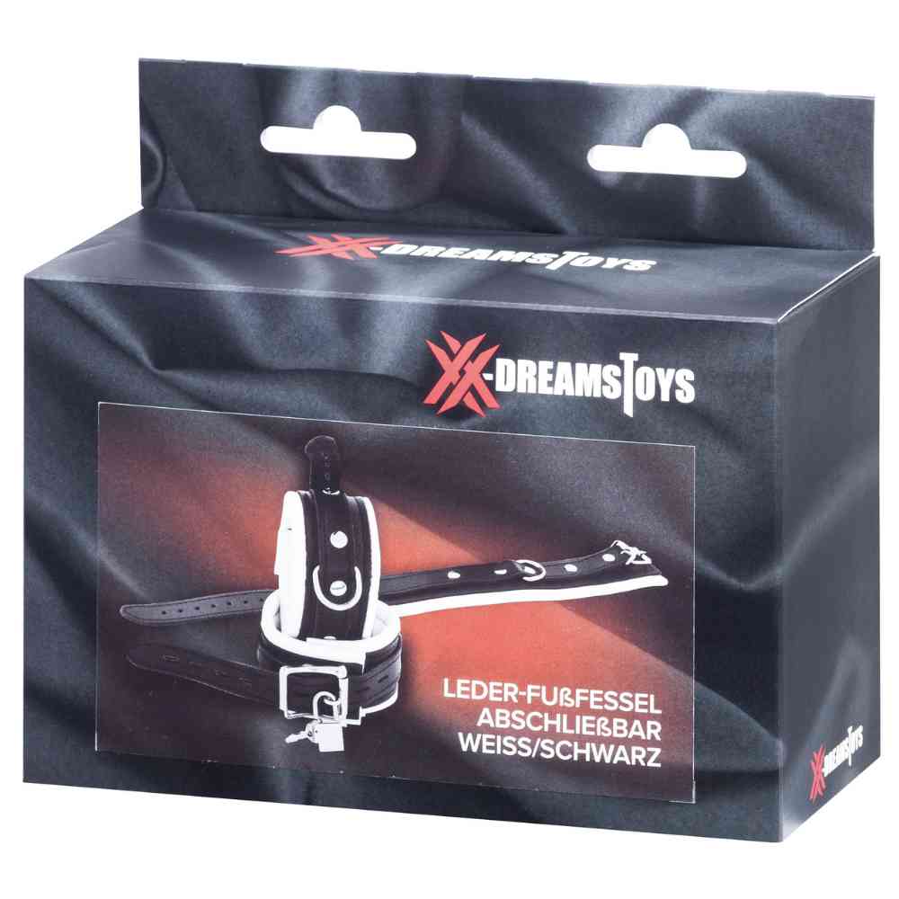 Leder-Fußfessel abschließbar weiss/schwarz