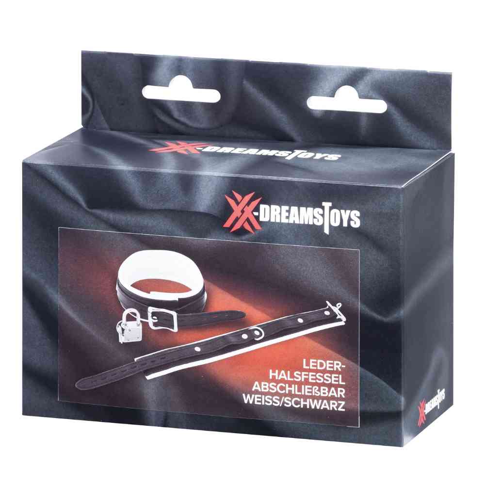 Leder-Halsfessel abschließbar weiss/schwarz