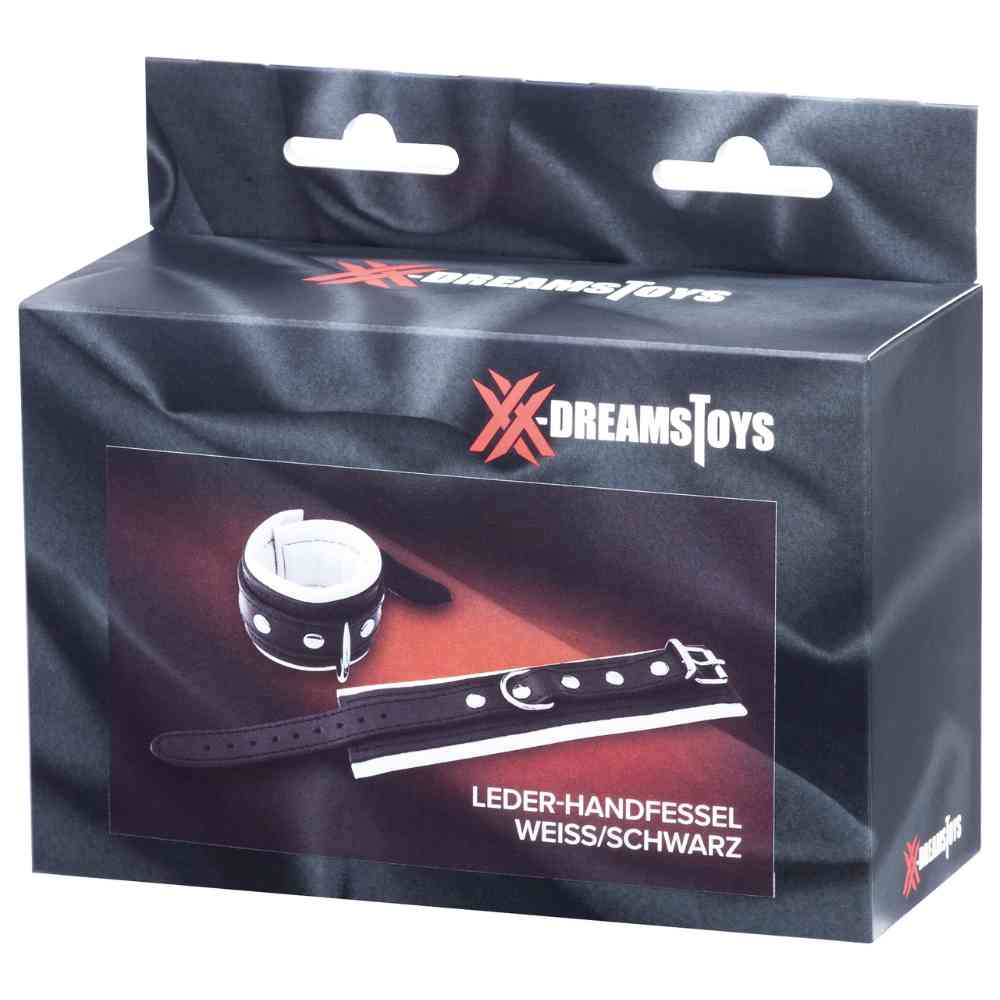 Leder-Handfessel weiss/schwarz