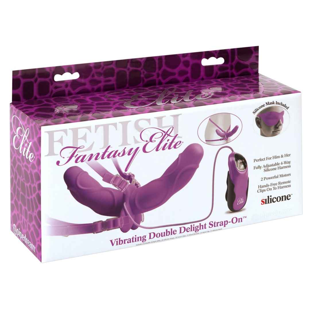 Doppelseitiger Strap - On + Augenmaske: Vibrating Double Delight Strap-on