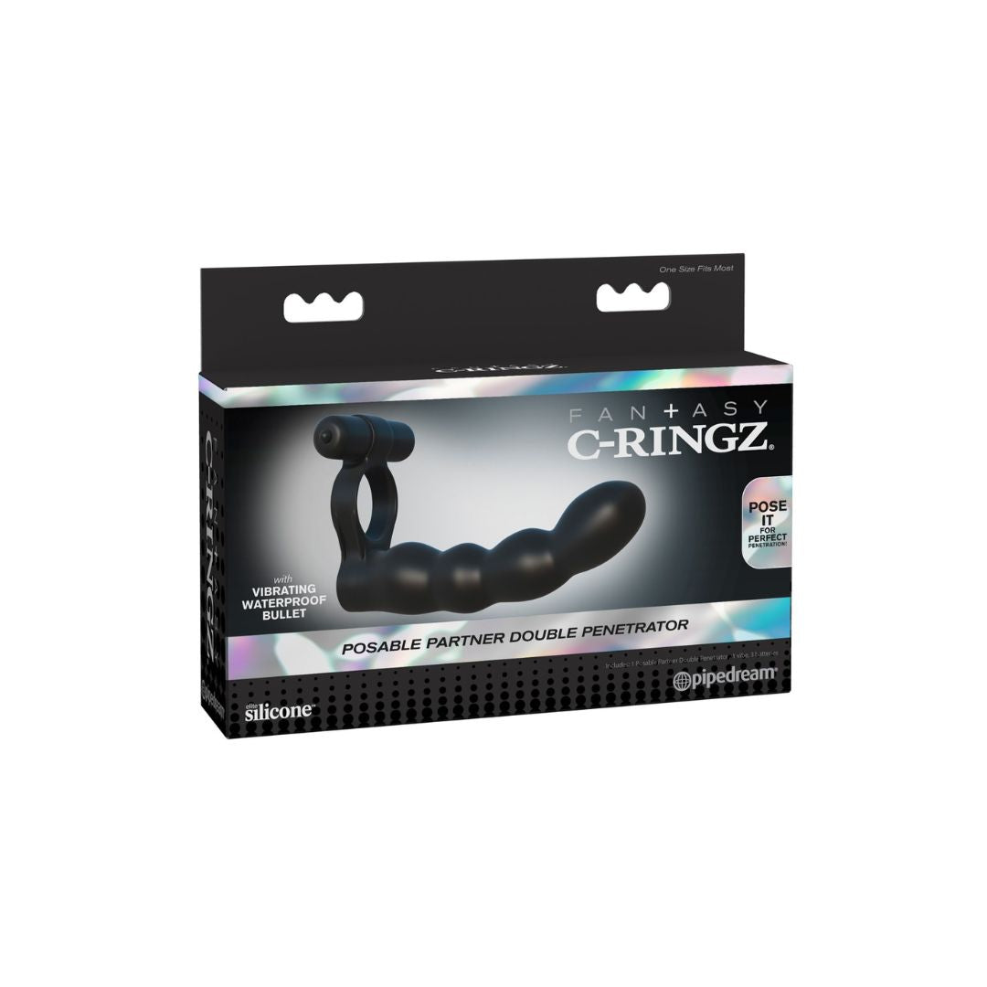 Vibrierender Penisring „Posable Partner Double Penetrator“ mit Analdildo - OH MY! FANTASY