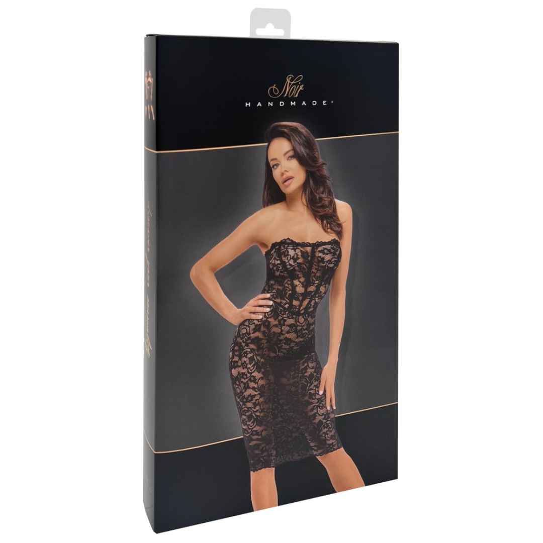 Schulterfreies Spitzen-Kleid In Schwarz