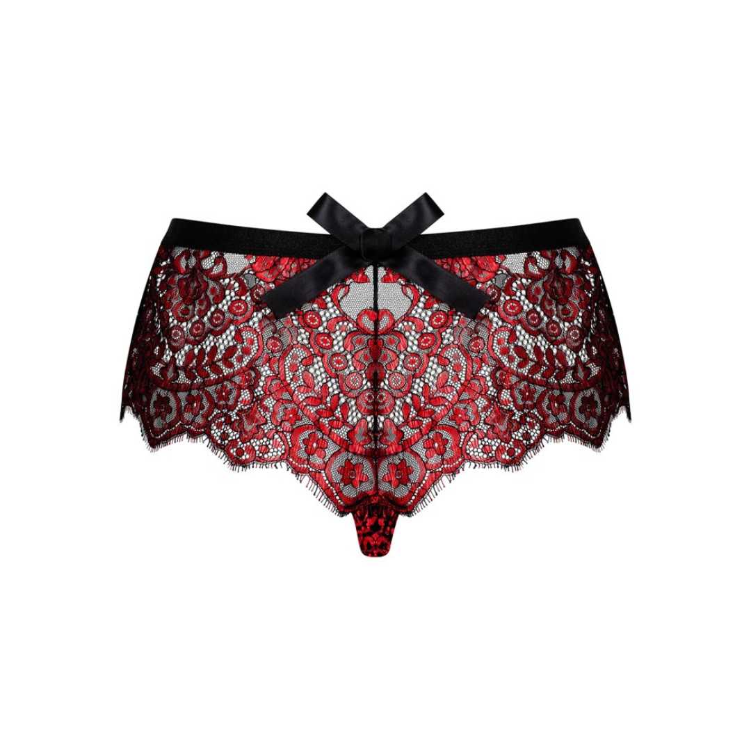 Shorts mit roter floralen Spitze und Satinschleife