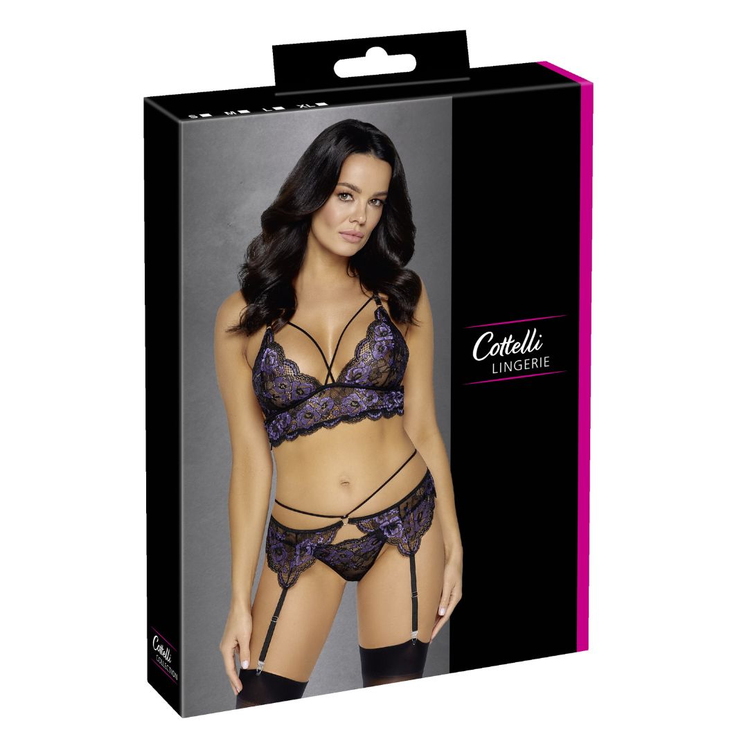 3-teiliges Straps-Set aus 2-farbiger Blütenspitze