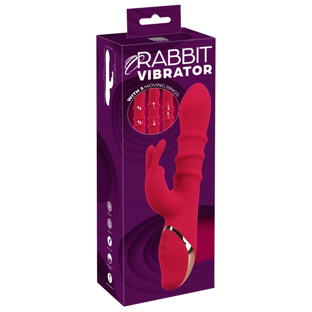 Rabbitvibrator mit 3 beweglichen Massageringen