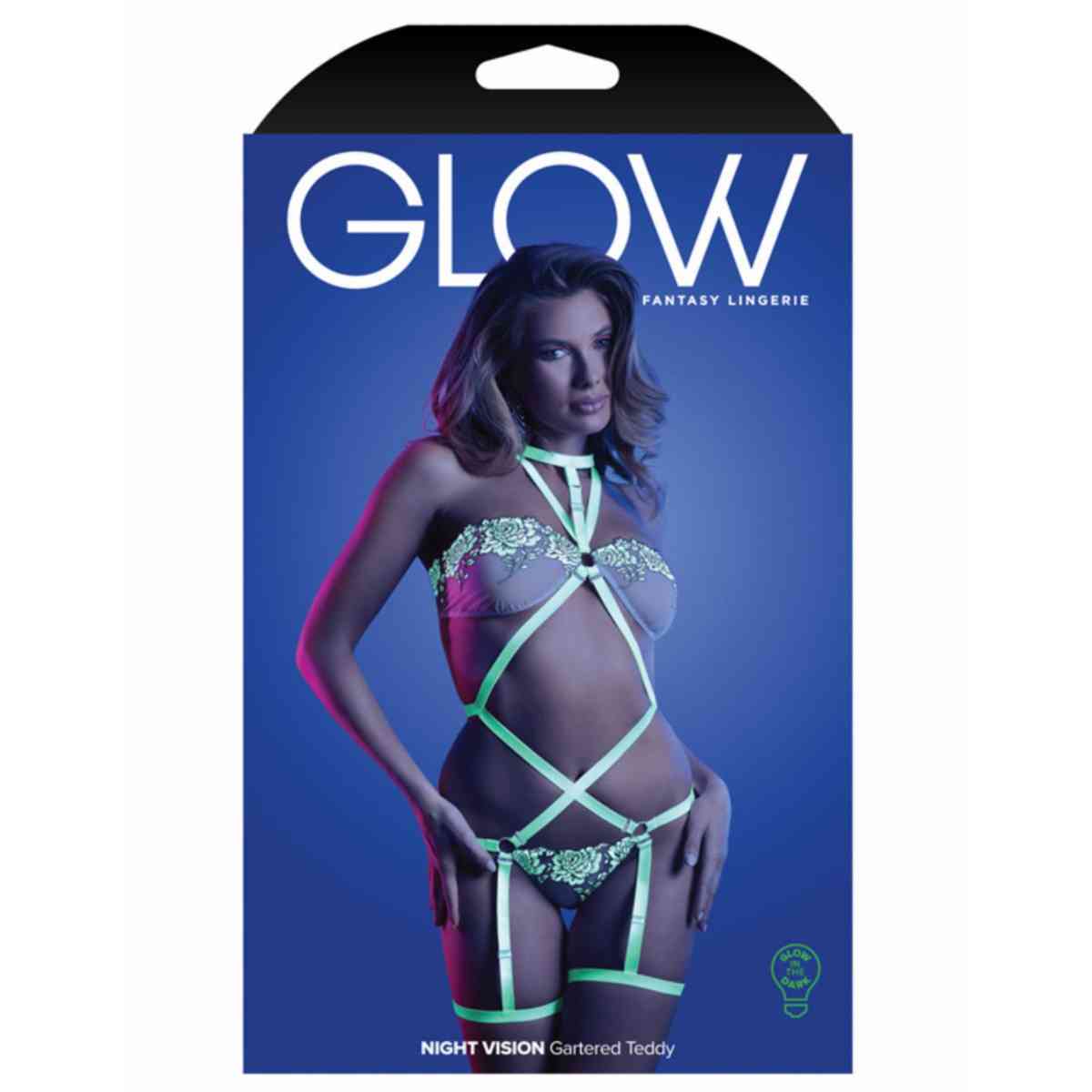 Verpackung Frau in sexy Neon-Mesh-Strapsbody 