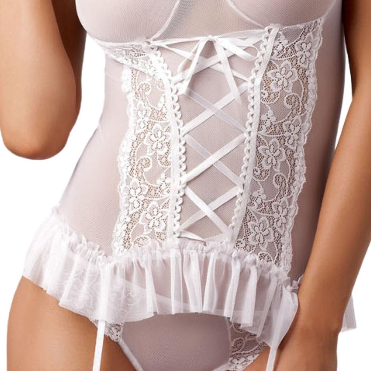 Strapshemd mit Schnürung, Spitze und Rüschen plus String - OH MY! FANTASY