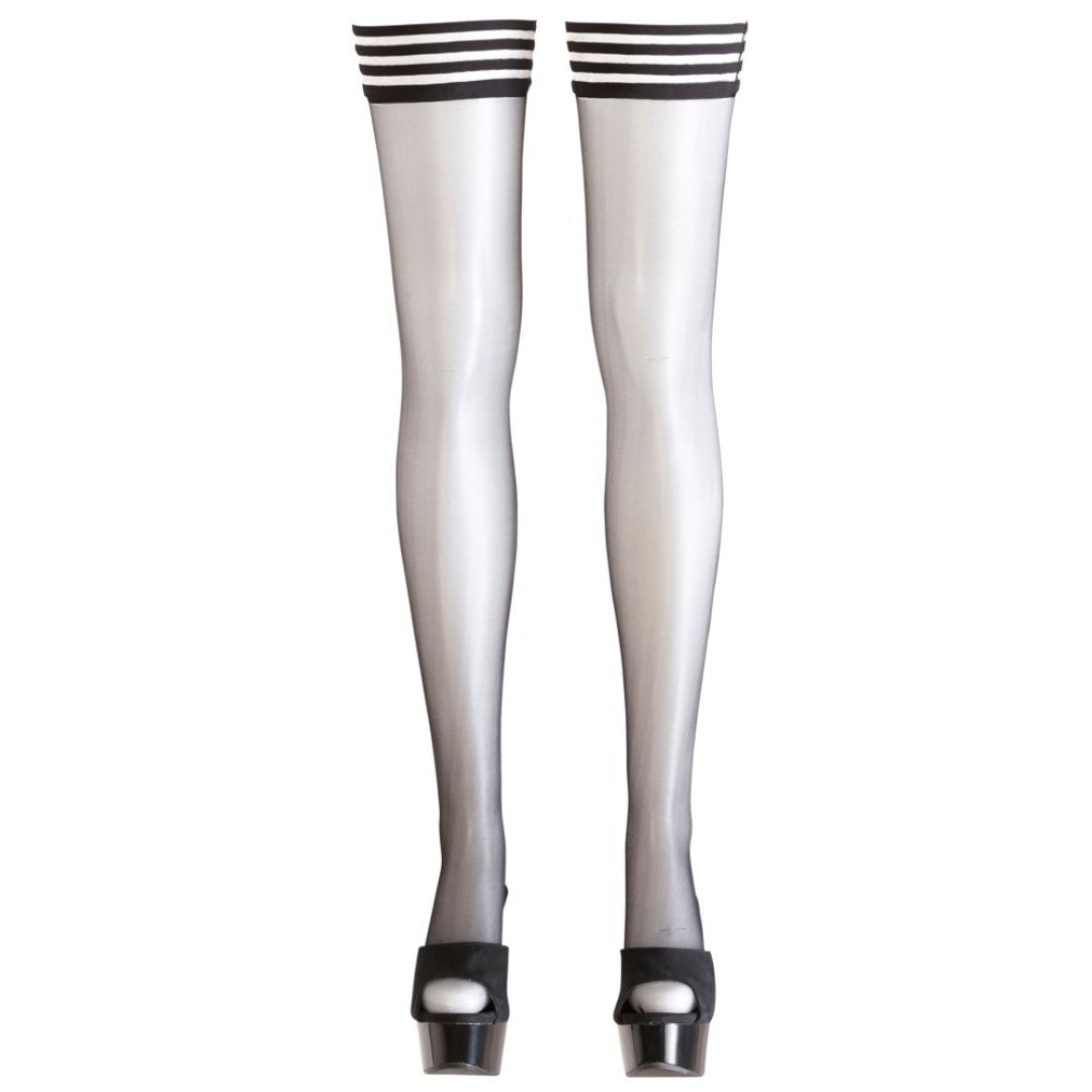 Halterlose Strümpfe mit Abschluss in Ringeloptik - OH MY! FANTASY