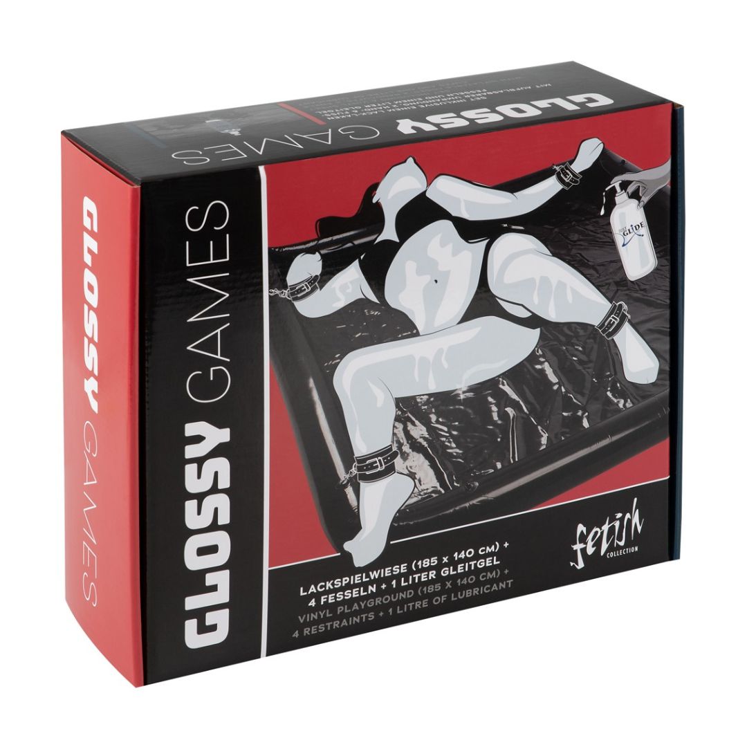 Lacklaken „Glossy Games“ mit 4 Fesseln und 1 Liter Gleitgel - OH MY! FANTASY