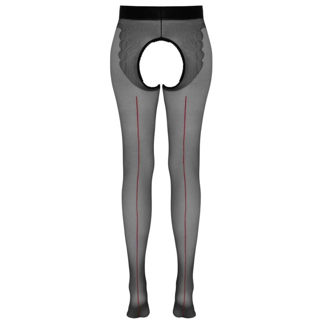 Strap-Strumpfhose ouvert mit roter Ziernaht - OH MY! FANTASY