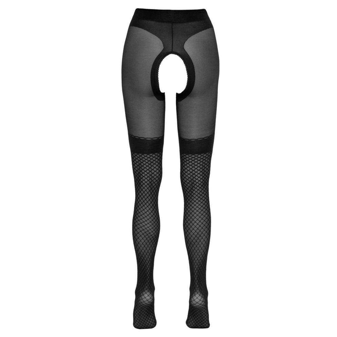 Strumpfhose ouvert mit eingewebten Netz-Overknees - OH MY! FANTASY
