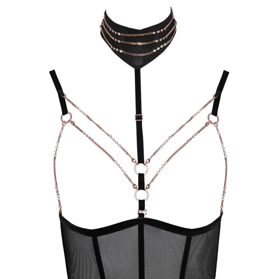 Straps-Body ouvert mit Halsband und Strassketten - OH MY! FANTASY