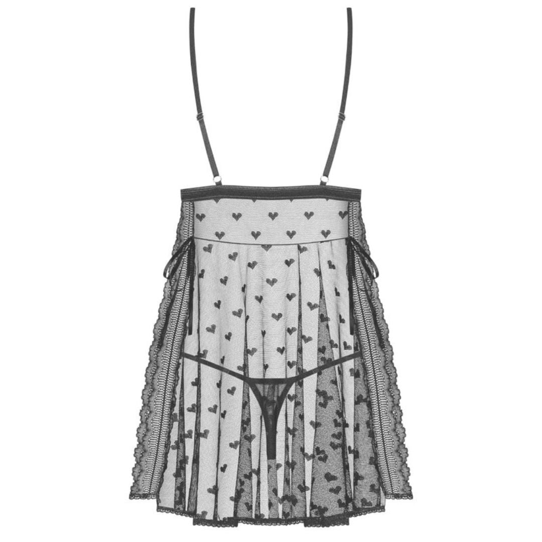 Babydoll mit offenen Cups und Herzchen-Motiv plus Tanga - OH MY! FANTASY