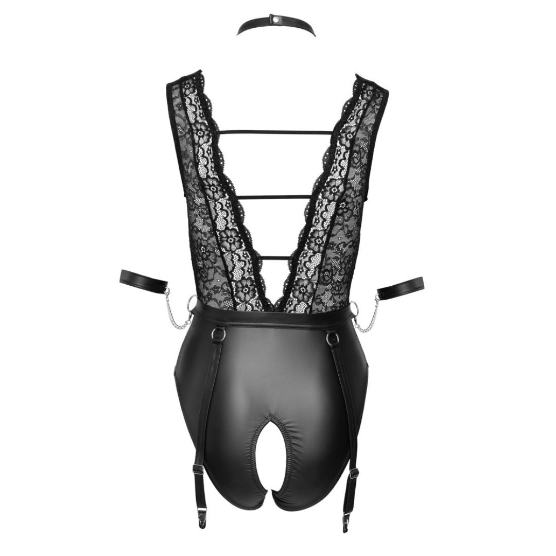 Strapsbody ouvert im Mattlook mit Spitze plus Armfesseln - OH MY! FANTASY