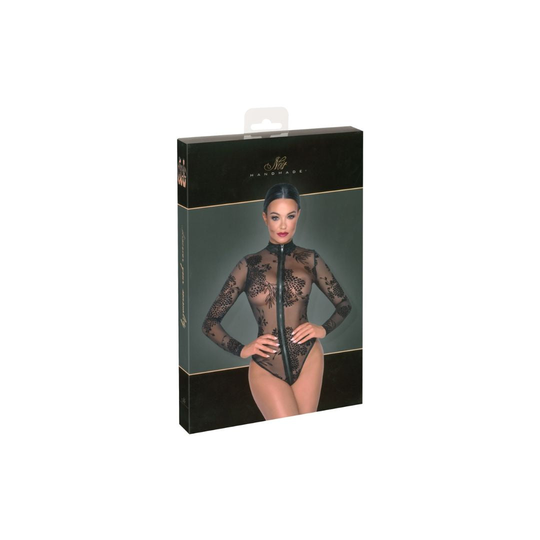 Transparenter Langarmbody aus Blüten-Samtflockprint - OH MY! FANTASY