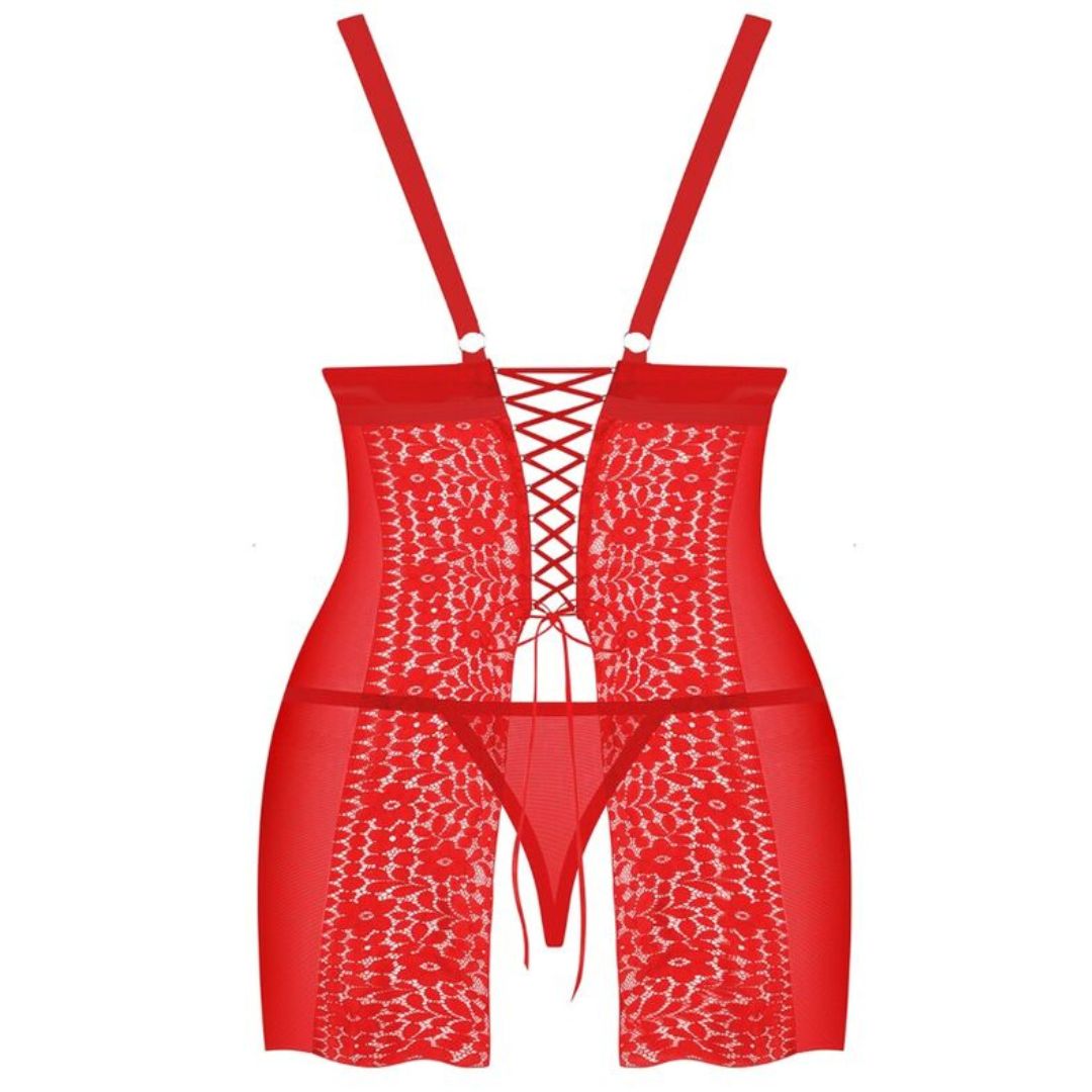 Babydoll mit Spitze und Rückenschnürung plus String - OH MY! FANTASY