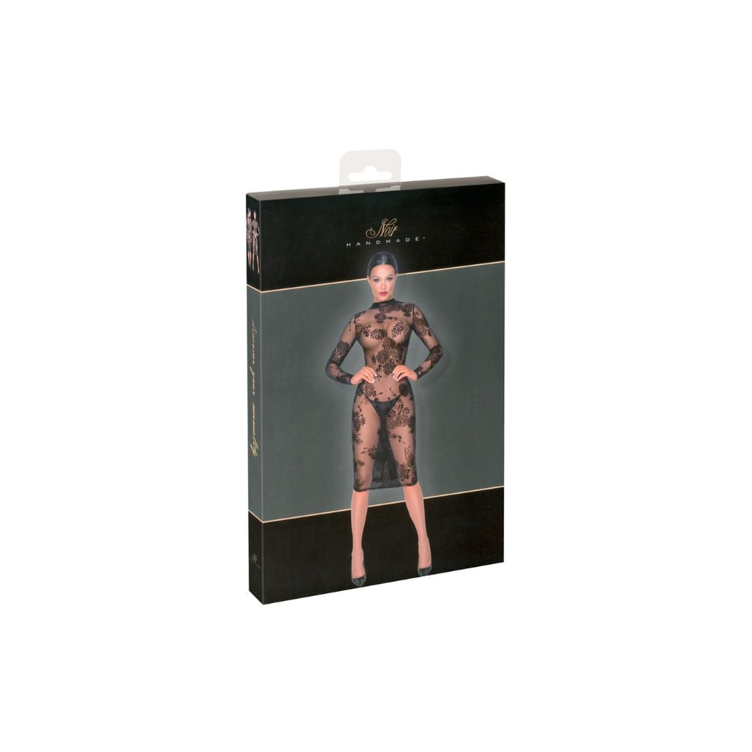 Langarmkleid mit Powernet und Blüten-Samtflockprint - OH MY! FANTASY