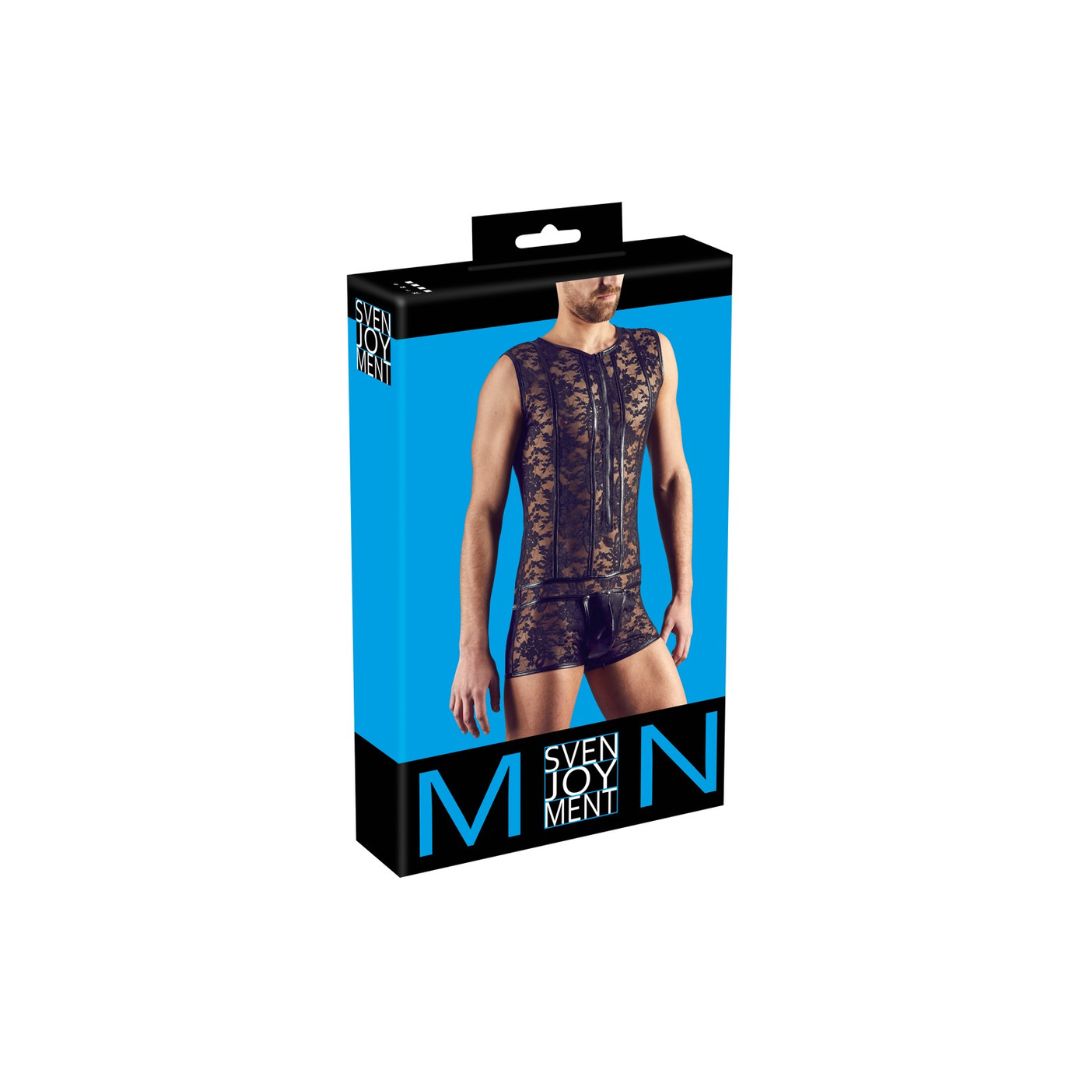 Ärmelloser Body aus Spitze mit Wetlook-Streifen und Reißverschluss - OH MY! FANTASY