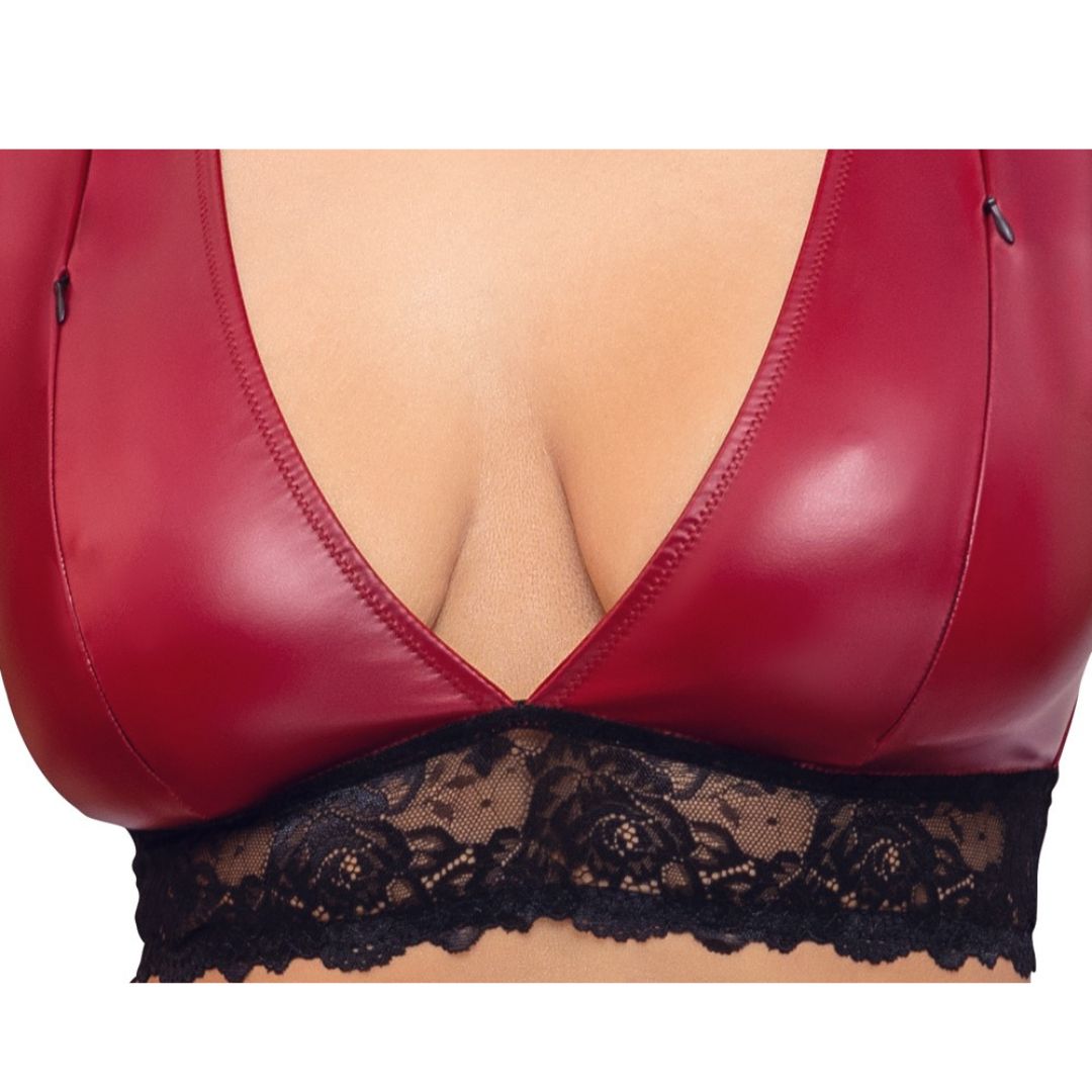 Bralette plus Highwaist-String ouvert im Mattlook mit Armfesseln - OH MY! FANTASY