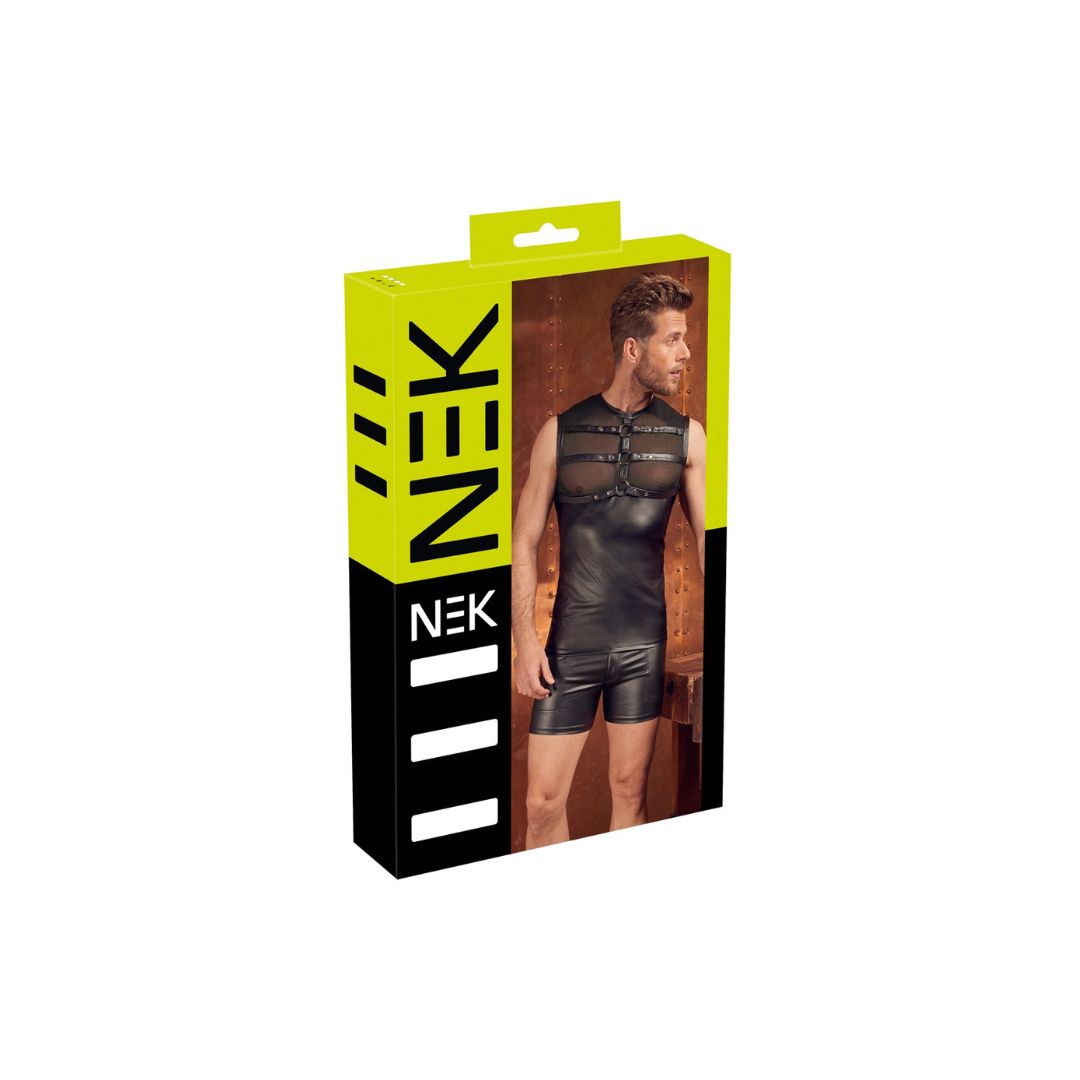 Ärmelloses Shirt aus Powernet und Mattlook mit Brust-Harness - OH MY! FANTASY