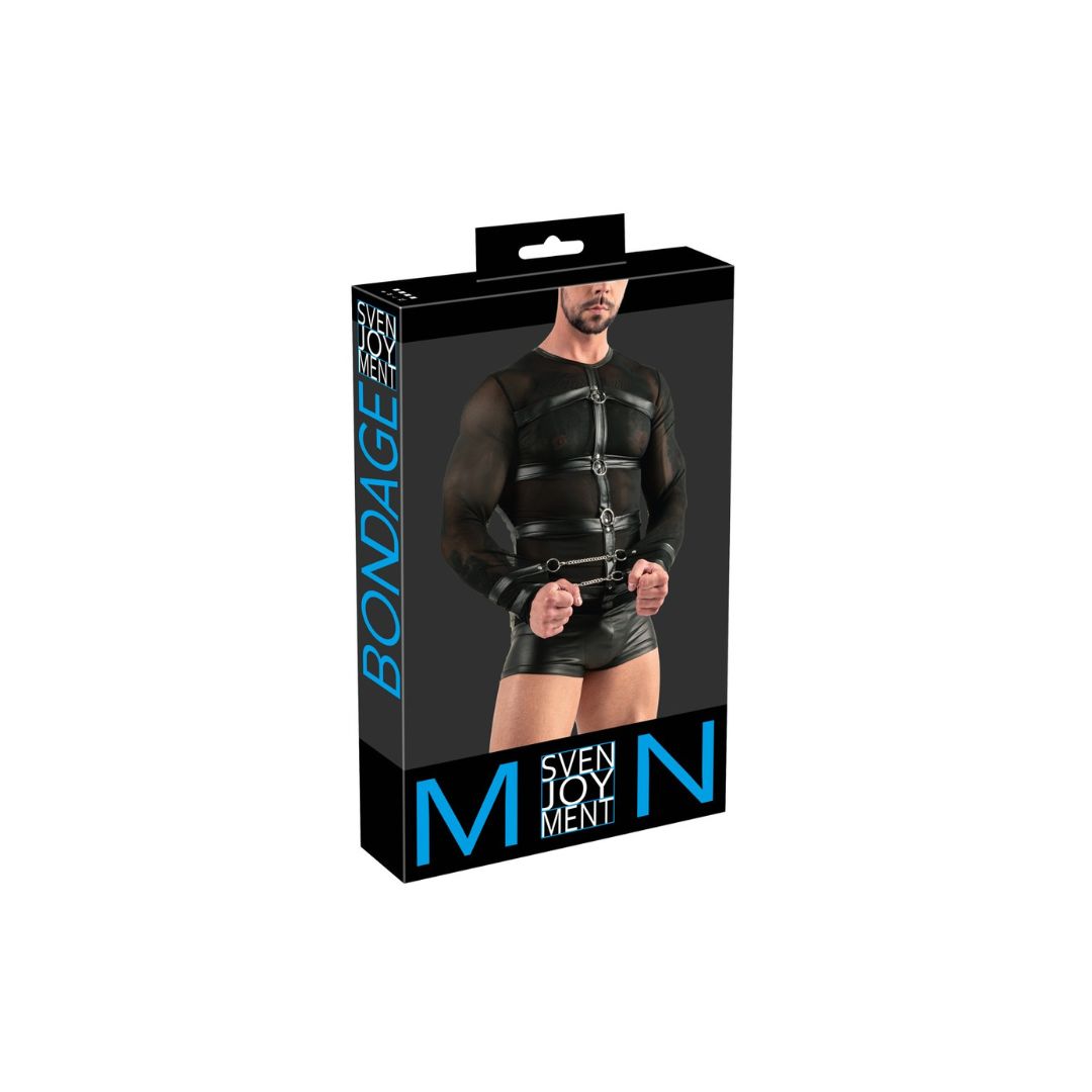 Langarm-Shirt aus Powernet und Mattlook mit Harness und Handfesseln - OH MY! FANTASY