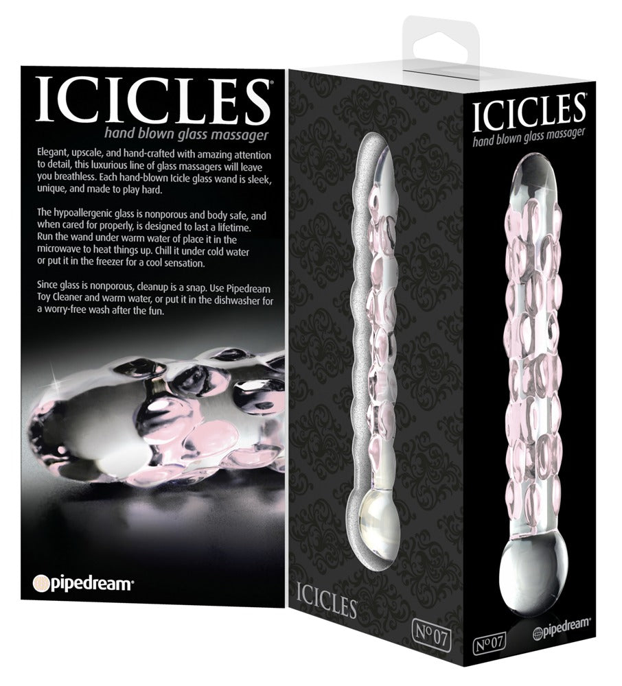 Icicles - Handgefertigter Glasdildo mit Reiznoppen