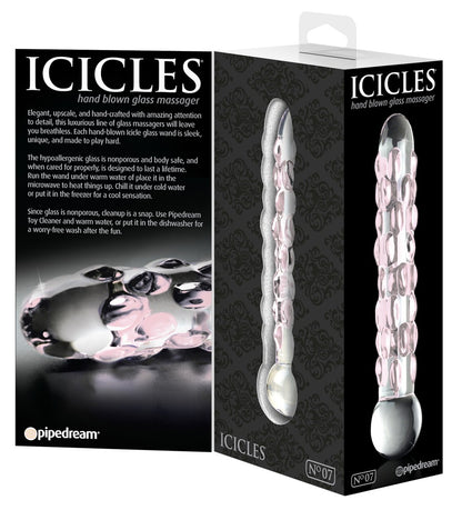 Icicles - Handgefertigter Glasdildo mit Reiznoppen