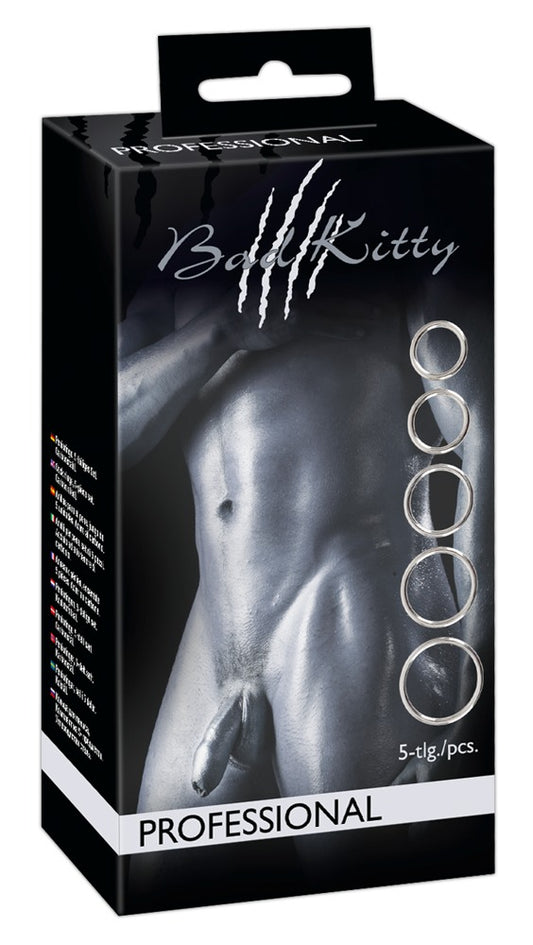 Bad Kitty - Penis- und Hodenring-Set - 5 Metallringe für intensiven Halt