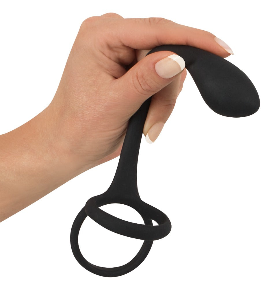 Black Velvets - Penis-/Hodenring mit Plug - 3-in-1 Intensiv-Stimulation