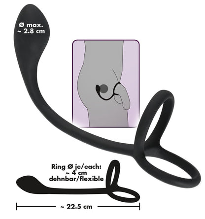 Black Velvets - Penis-/Hodenring mit Plug - 3-in-1 Intensiv-Stimulation