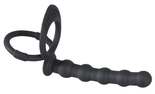 Black Velvets - Penis-/Hodenring mit Dildo - doppelte Stimulation