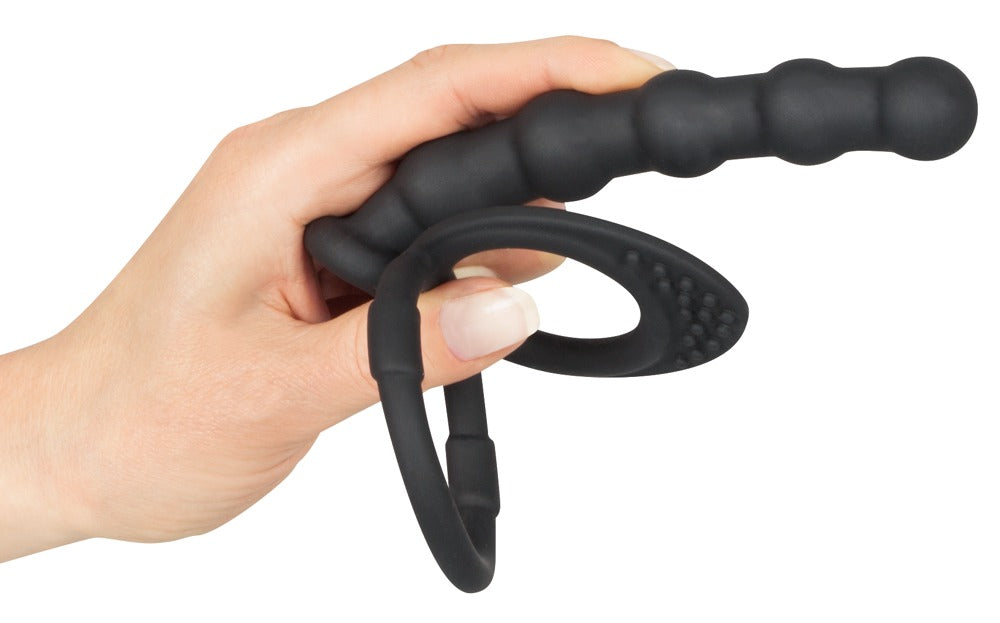 Black Velvets - Penis-/Hodenring mit Dildo - doppelte Stimulation