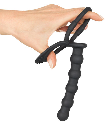 Black Velvets - Penis-/Hodenring mit Dildo - doppelte Stimulation