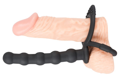 Black Velvets - Penis-/Hodenring mit Dildo - doppelte Stimulation