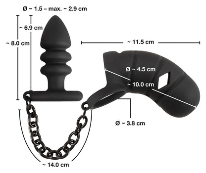 Black Velvets - Peniskäfig mit Anal-Plug
